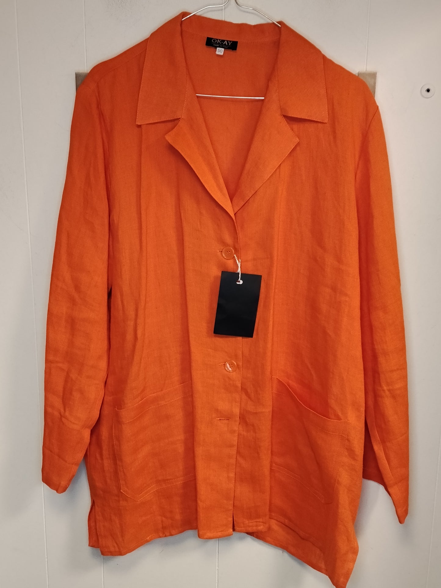 Completo Donna Okay Taglia 50 Giacca e Pantaloni Fantasia Artistica Arancione