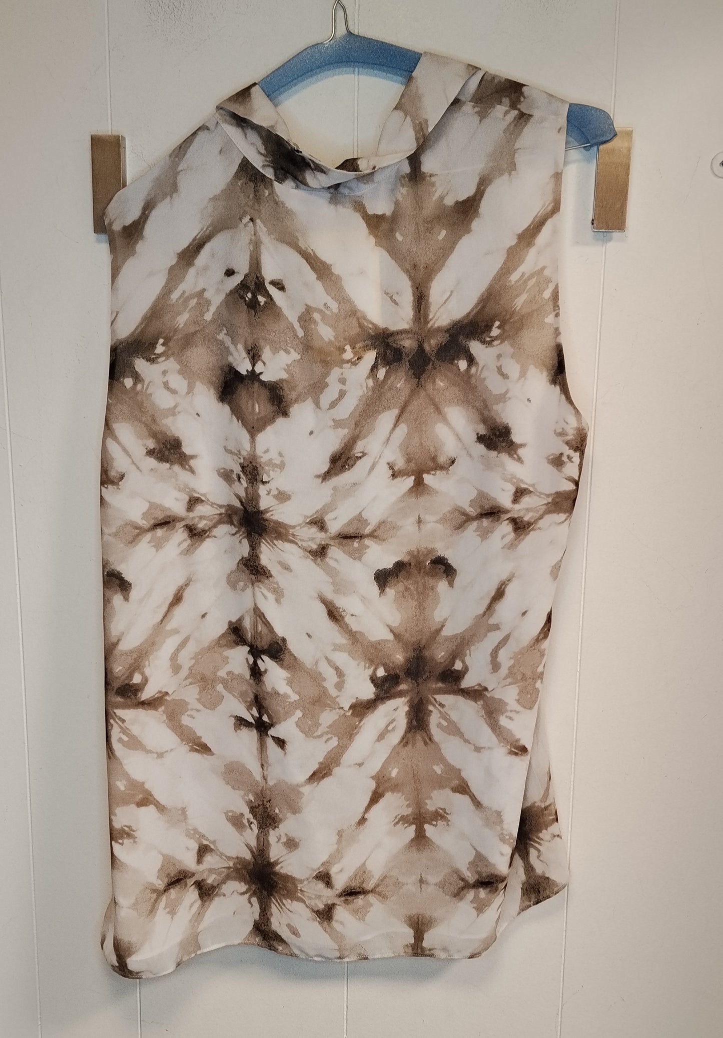 Top Donna Calvin Klein Taglia L Fantasia Beige Drappeggiato Elegante